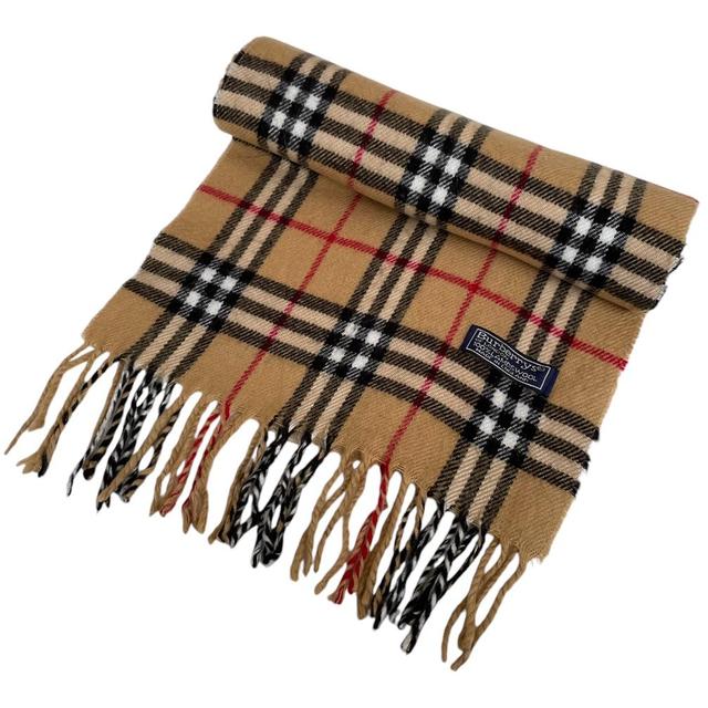 Vintage 90s Burberry Beige Nova Check Lambswool Scarf