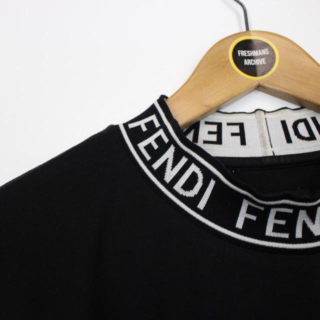 Fendi Black and White Mock Neck Short Sleeve T-Shirt