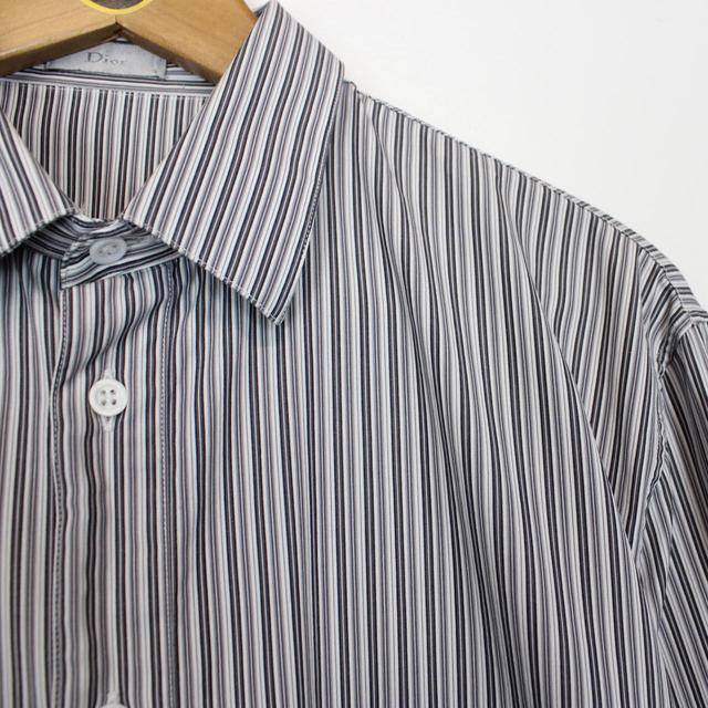 Christian Dior White, Grey and Black Striped Cotton Long Sleeve Shirt