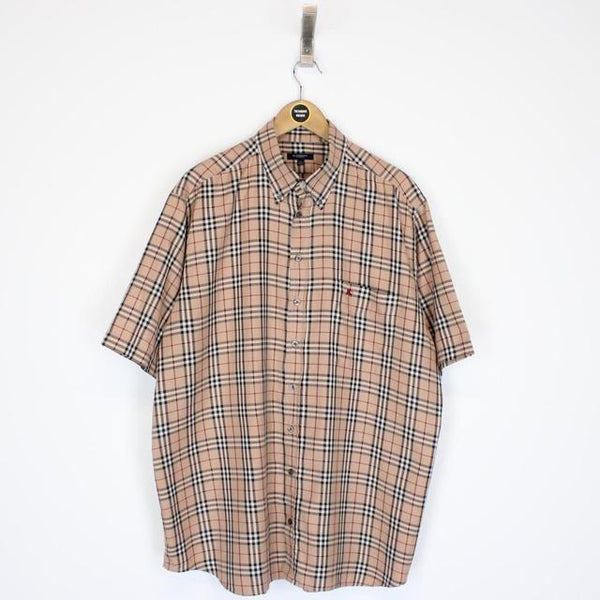 Burberry London Tan Brown Nova Check Short Sleeve Cotton Shirt