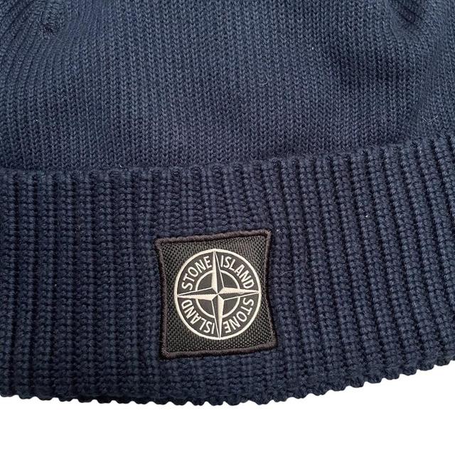 Stone Island AW 2021 Navy Blue Cotton Knit Beanie Hat