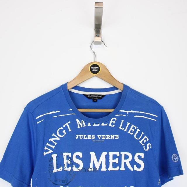 Vintage Jean-Charles de Castelbajac Blue and White Spellout Short Sleeve T-Shirt