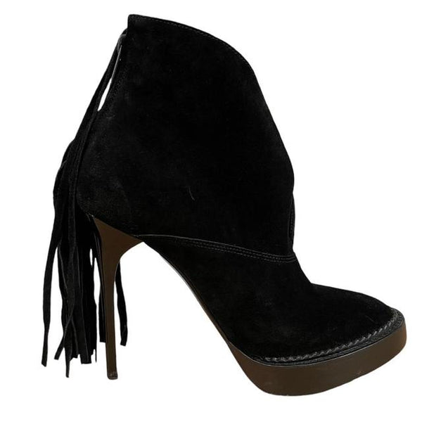 Burberry Prorsum Black Fringed Suede Nadie Ankle Heeled Boots