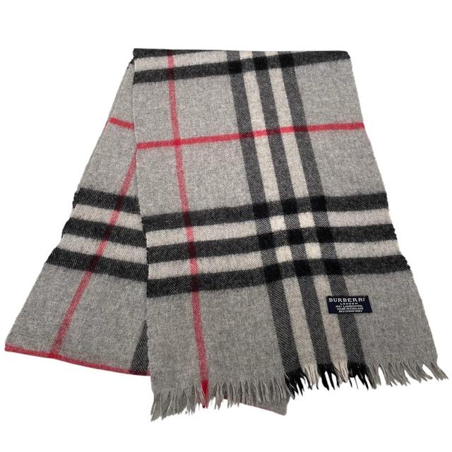 Vintage 90s Burberry Grey Nova Check Lambswool Scarf