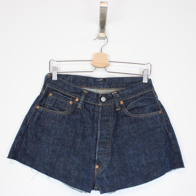 Evisu Navy Blue and Cream Gull Denim Jean Shorts