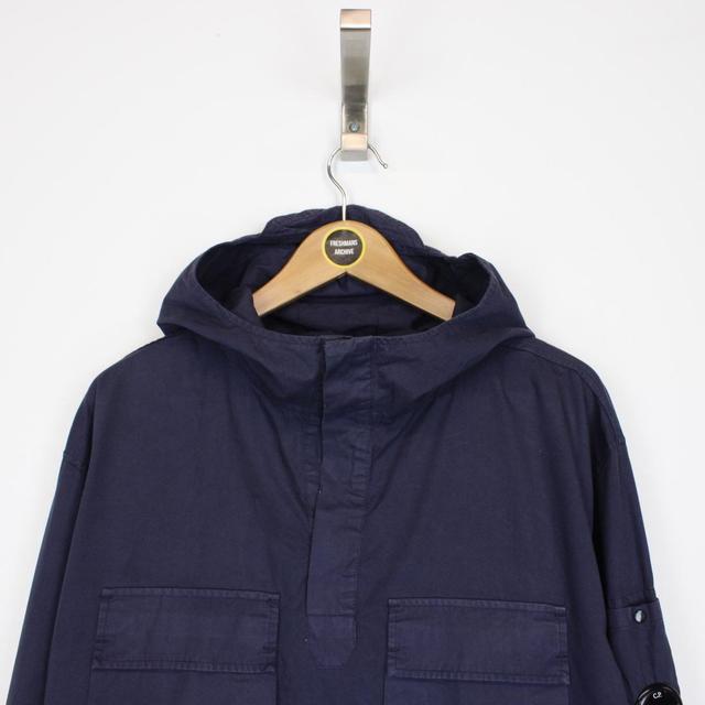 CP Company Navy Blue Cotton Ripstop Hooded Lens Smock Overshirt Jacket