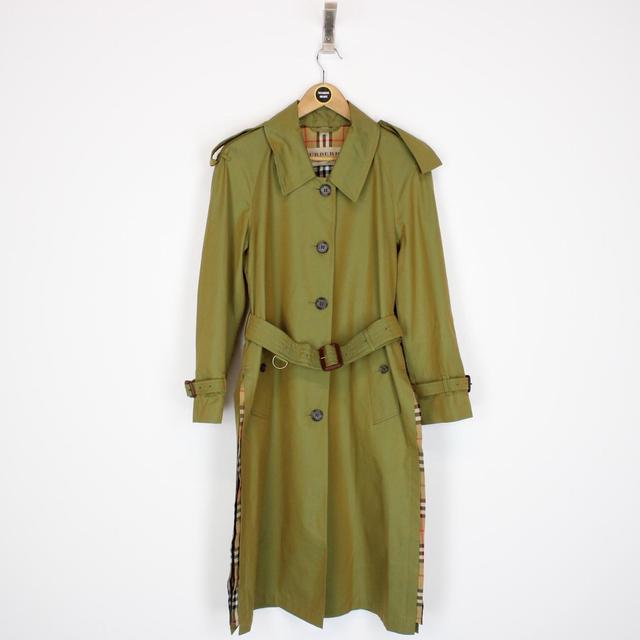 Burberry Green Nova Check Side-Slit Single Breasted Belted Gabardine Trench Coat