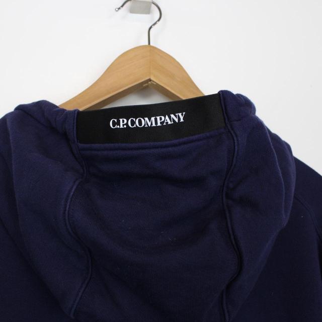 CP Company Navy Blue Diagonal Fleece Cotton Hoodie Jumper