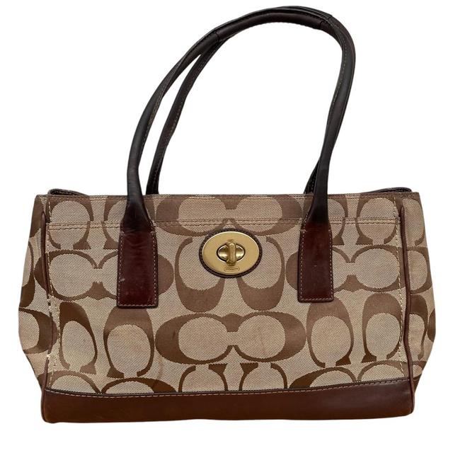 Coach Brown and Beige Canvas/Leather Monogram Tote Handbag