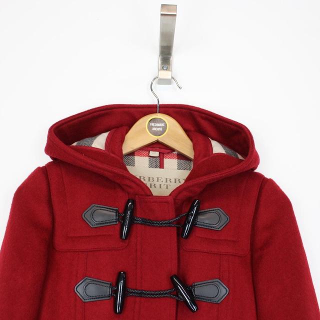 Burberry Brit Red Wool Nova Check Lined Hooded Jacket