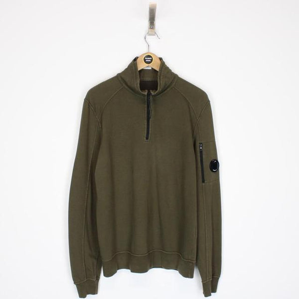 CP Company Khaki Green Goggle 1/4 Zip Sweatshirt Jumper