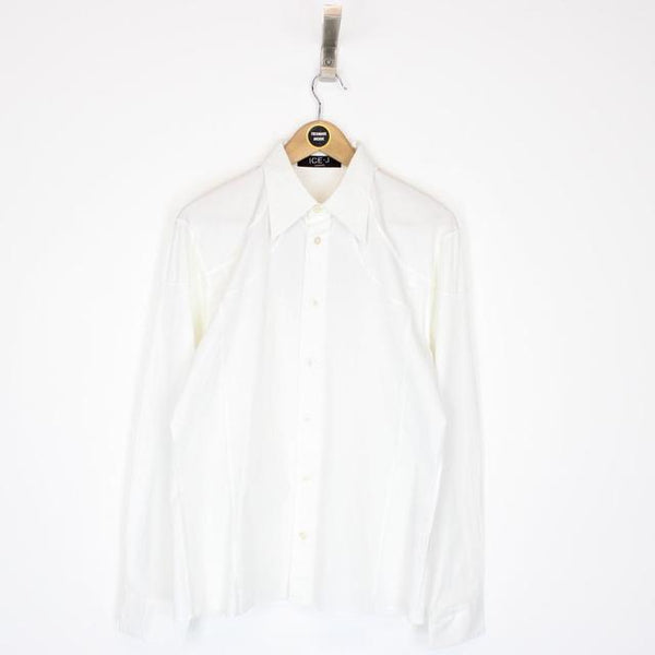 Vintage 90s Iceberg Jeans White Long Sleeve Cotton Shirt