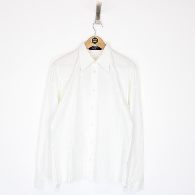 Vintage 90s Iceberg Jeans White Long Sleeve Cotton Shirt