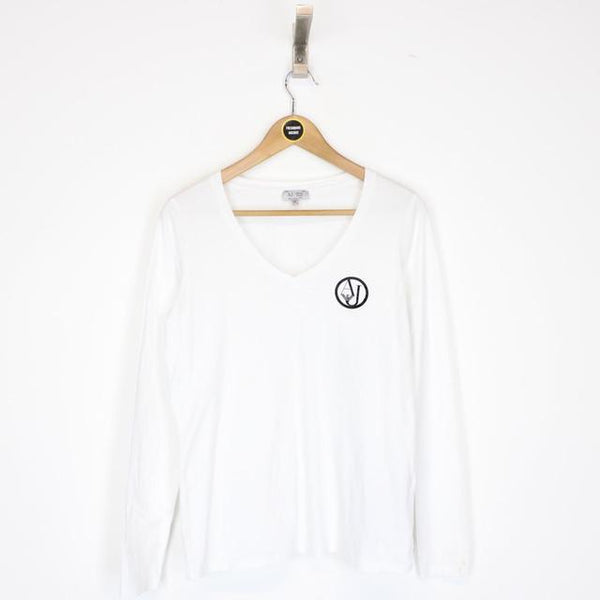 Armani Jeans White V-Neck Long Sleeve T-Shirt