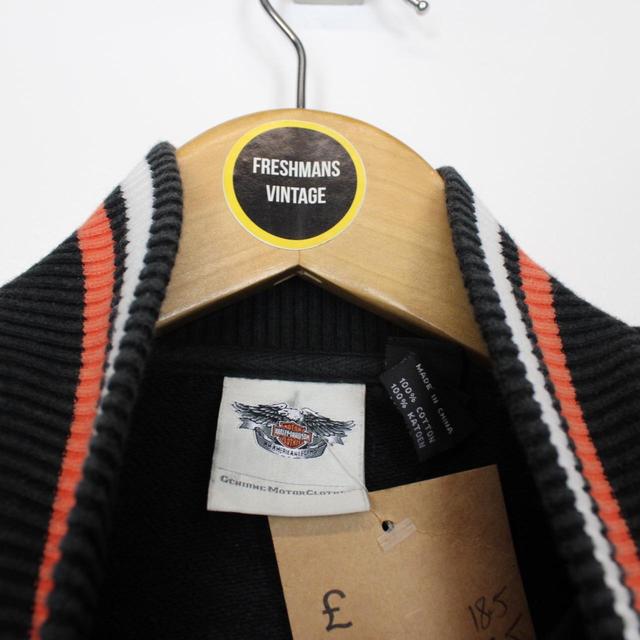 Vintage 00s Harley Davidson Black and Orange Full Zip Spellout Sweatshirt Jumper