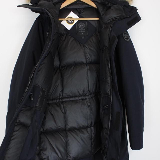 Canada Goose Navy Blue Langford Parka Black Label Down Coat with Fur Trim