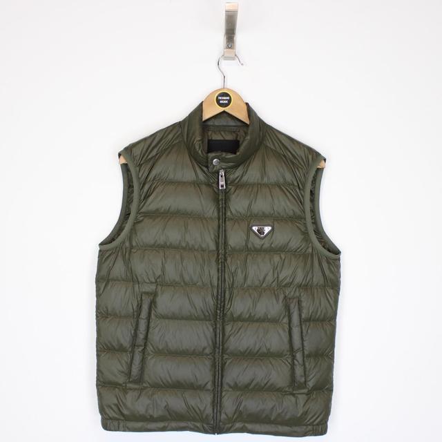 Prada Khaki Green Full Zip Nylon Down Gilet / Bodywarmer