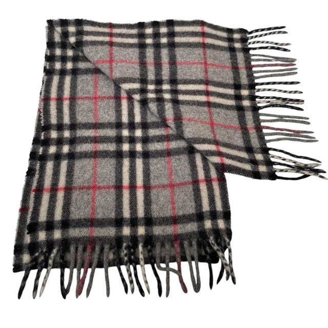 Vintage 90s Burberry Grey Nova Check Lambswool Scarf