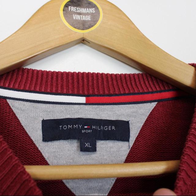 Vintage 00s Tommy Hilfiger Red Cotton Knit Sweatshirt Jumper