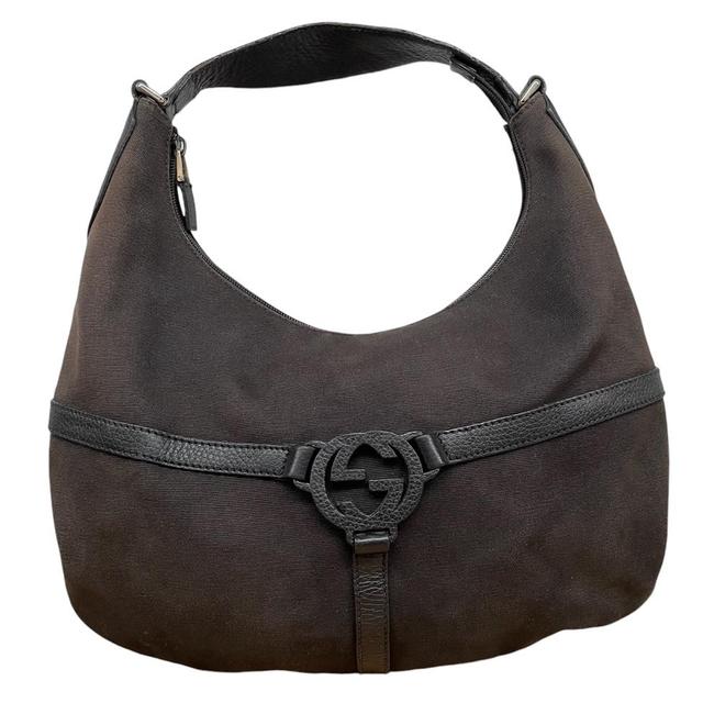 Gucci Brown and Black GG Reins Canvas and Leather Hobo Bag