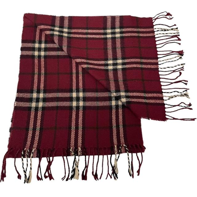 Vintage 90s Burberry Burgundy Nova Check Lambswool Scarf