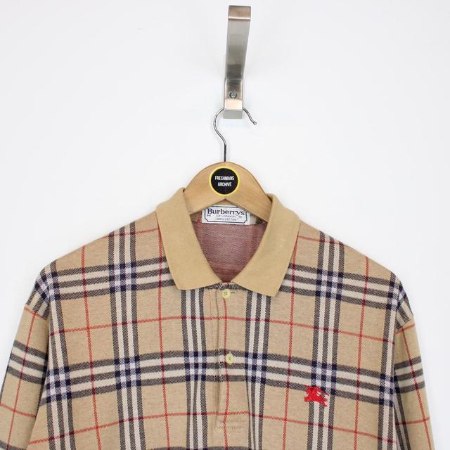 Vintage 90s Burberry Beige Nova Check Long Sleeve Polo Shirt