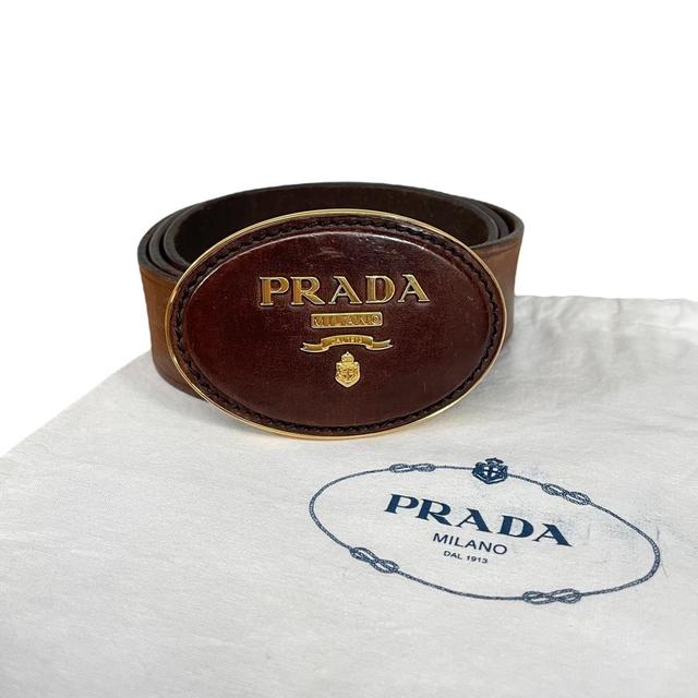 Prada Brown and Gold Leather Belt