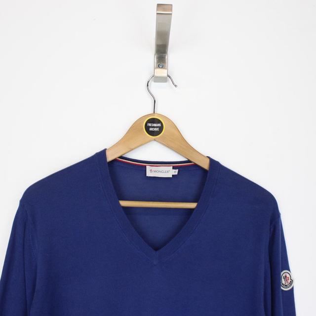 Moncler Maglia Tricot Blue Cotton Knit V-Neck Jumper