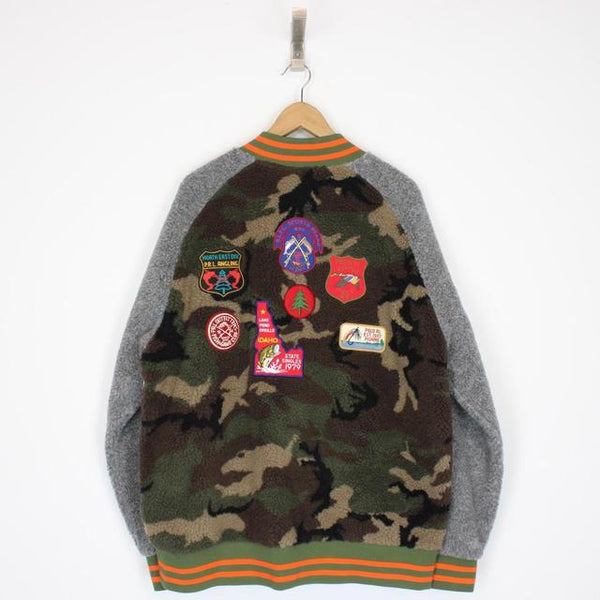 Polo Ralph Lauren Grey and Camo Patchwork Sherpa Fleece Jacket