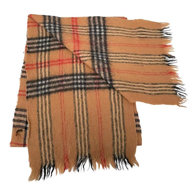 Vintage 90s Burberry Tan Brown Nova Check Lambswool Scarf