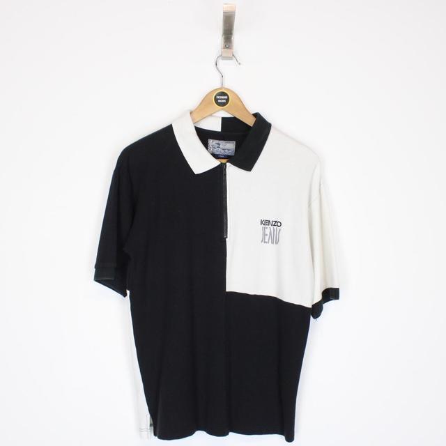 Vintage 90s Kenzo Jeans Black and White Short Sleeve Polo Shirt