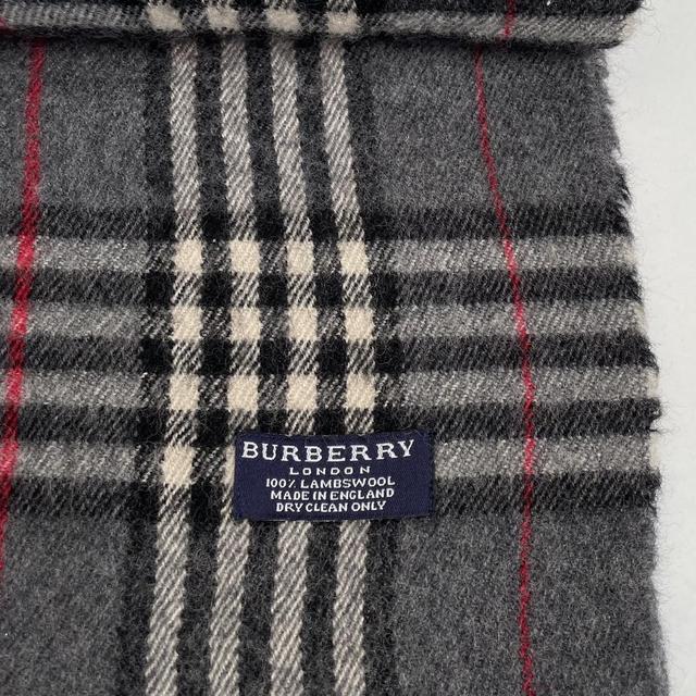 Vintage 90s Burberry Dark Grey Nova Check Lambswool Scarf