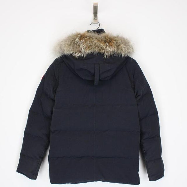 Canada Goose Navy Blue Wyndham Parka Down Jacket with Fur Trim