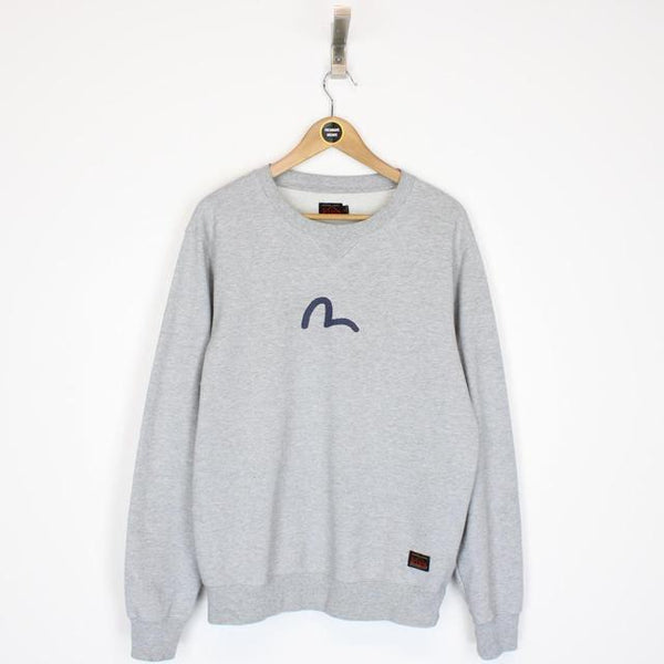 Evisu Grey and Navy Blue Seagull Print Cotton Sweatshirt Jumper