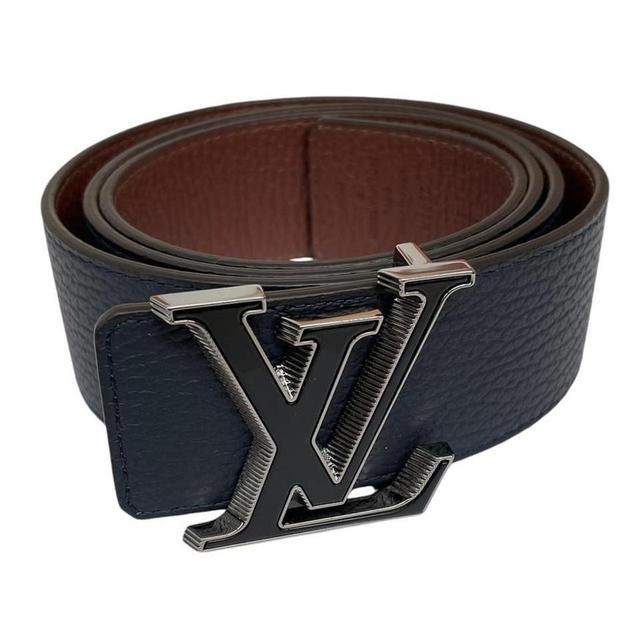 Louis Vuitton Navy Blue and Brown Initials Pyramide Reversible Leather Belt