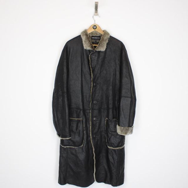 Vintage 90s Issey Miyake Black and Brown Leather Shearling Long Coat