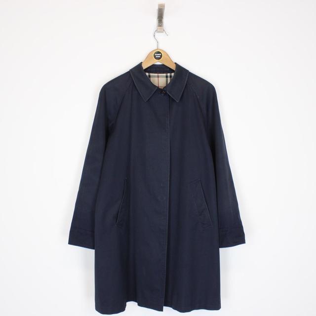 Burberry London Navy Blue Nova Check Single Breasted Trench Coat