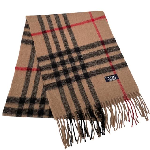 Vintage 90s Burberry Tan Brown Nova Check Lambswool Scarf