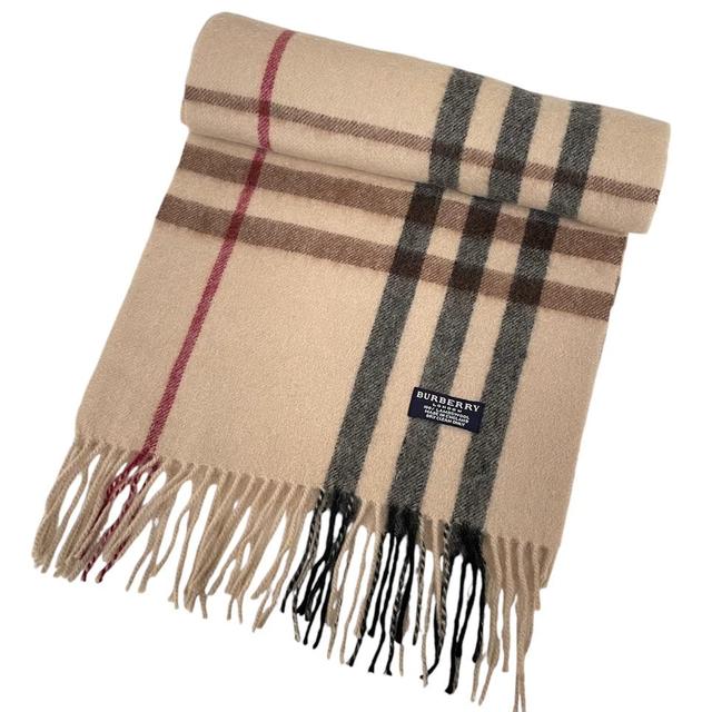 Vintage 90s Burberry Beige Nova Check Lambswool Scarf