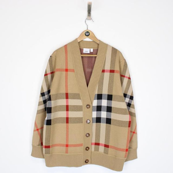 Burberry Tan Brown Nova Check Wool Knit Cardigan Jumper