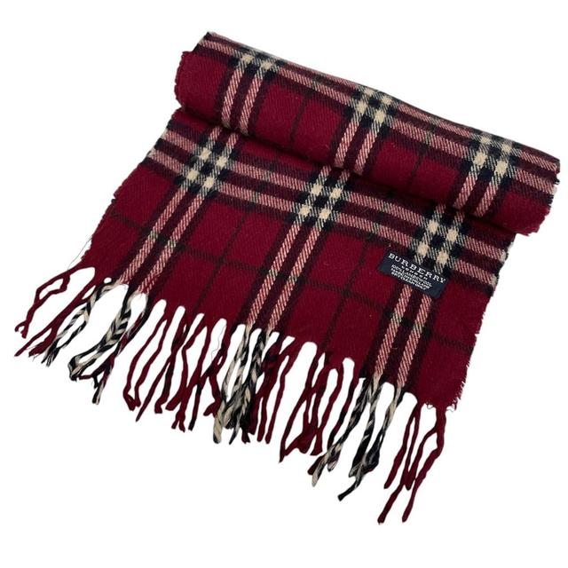 Vintage 90s Burberry Burgundy Nova Check Lambswool Scarf