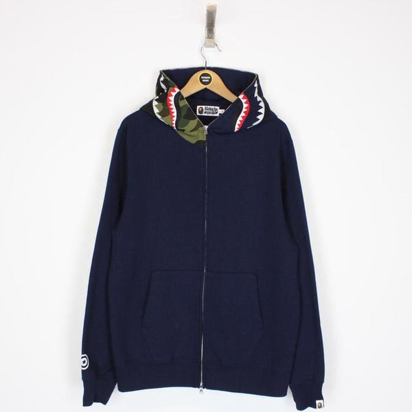 Bape Navy Blue and 1st Camo Full Zip WGM Shark Hoodie Jumper