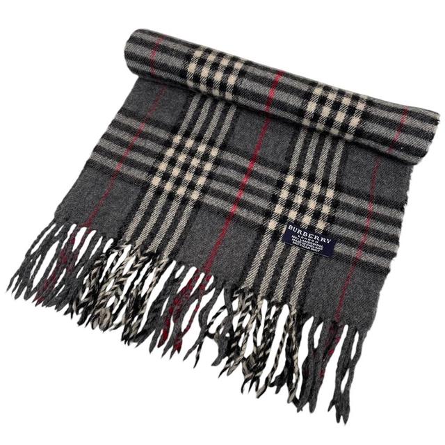 Vintage 90s Burberry Dark Grey Nova Check Lambswool Scarf