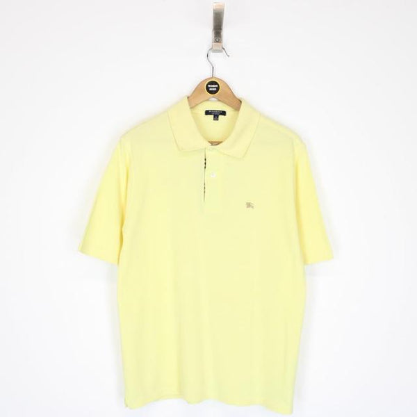 Vintage 00s Burberry London Yellow Nova Check Short Sleeve Polo Shirt