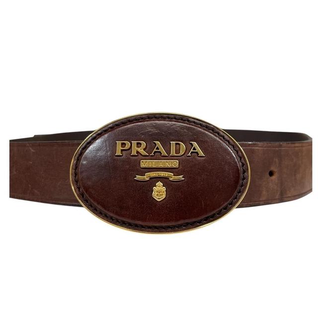 Prada Brown and Gold Leather Belt