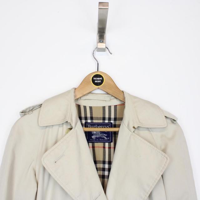 Vintage 90s Burberry Beige Nova Check Double Breasted Belted Trench Coat