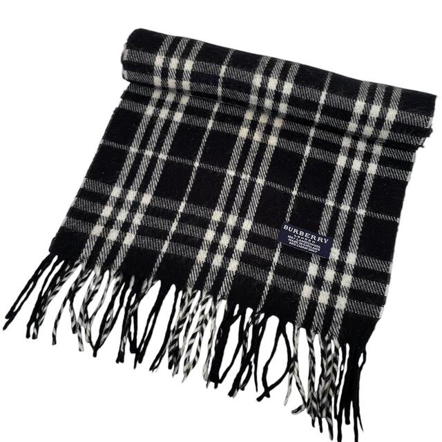 Vintage 90s Burberry Black Nova Check Lambswool Scarf