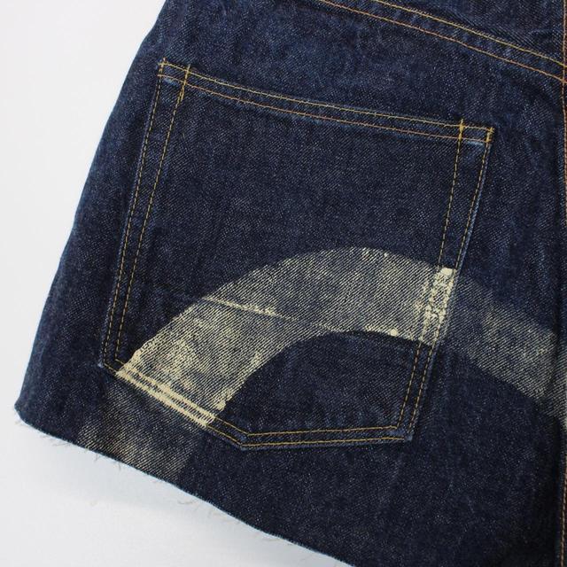 Evisu Navy Blue and Cream Gull Denim Jean Shorts