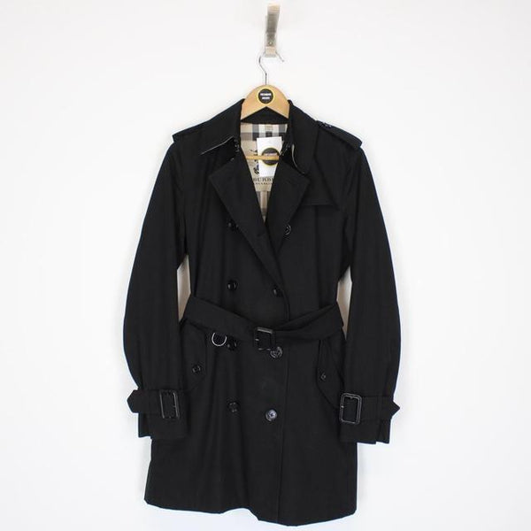 Burberry London Black Nova Check Double Breasted Trench Coat