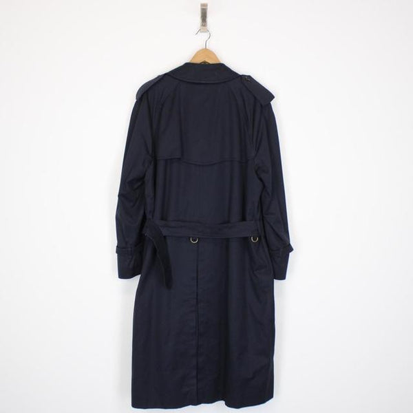 Vintage 90s Burberry Navy Blue Double Breasted Belted Trench Coat